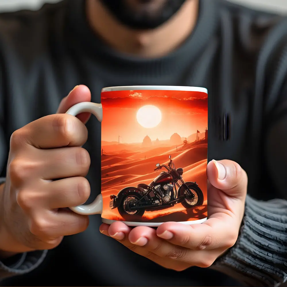 Harley Davidson Chopper Desert Sunset Scene – Mugs