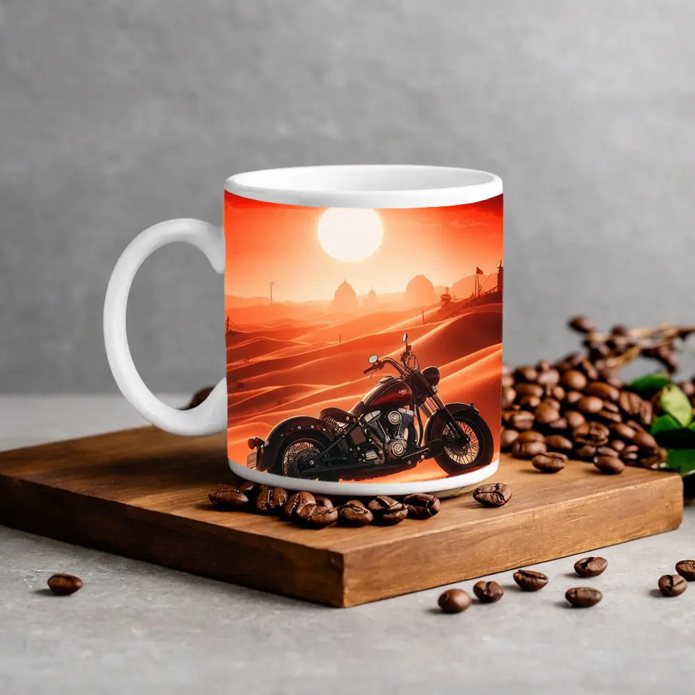Harley Davidson Chopper Desert Sunset Scene – Mugs