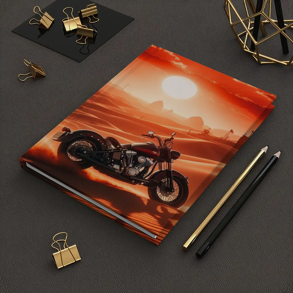 Harley Davidson Chopper Desert Sunset Scene – Notebooks