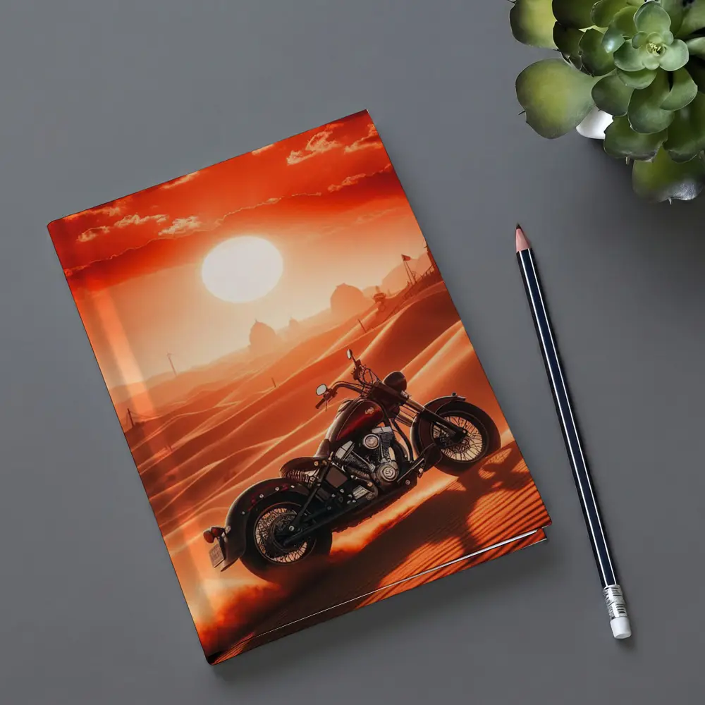 Harley Davidson Chopper Desert Sunset Scene – Notebooks