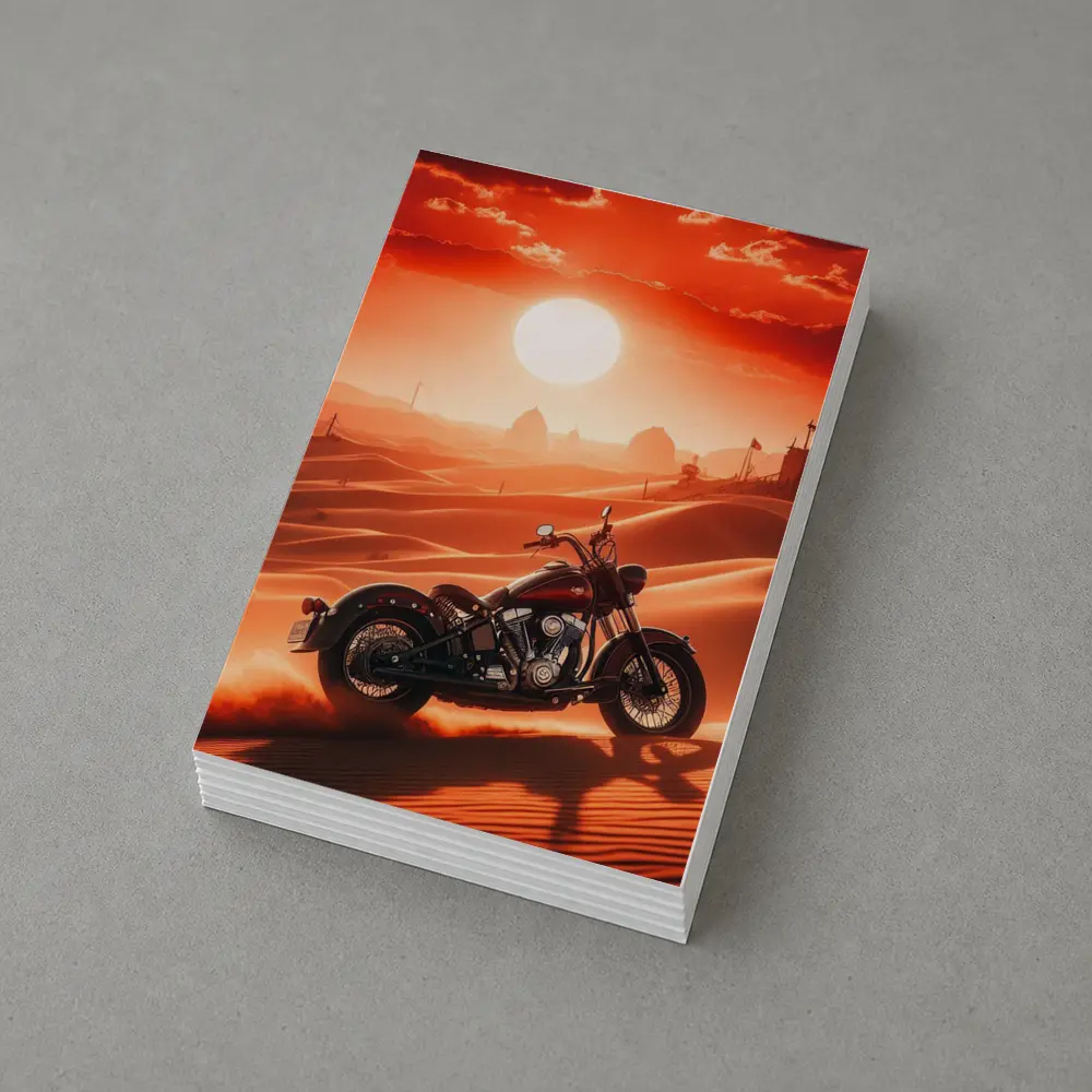 Harley Davidson Chopper Desert Sunset Scene – Postcards