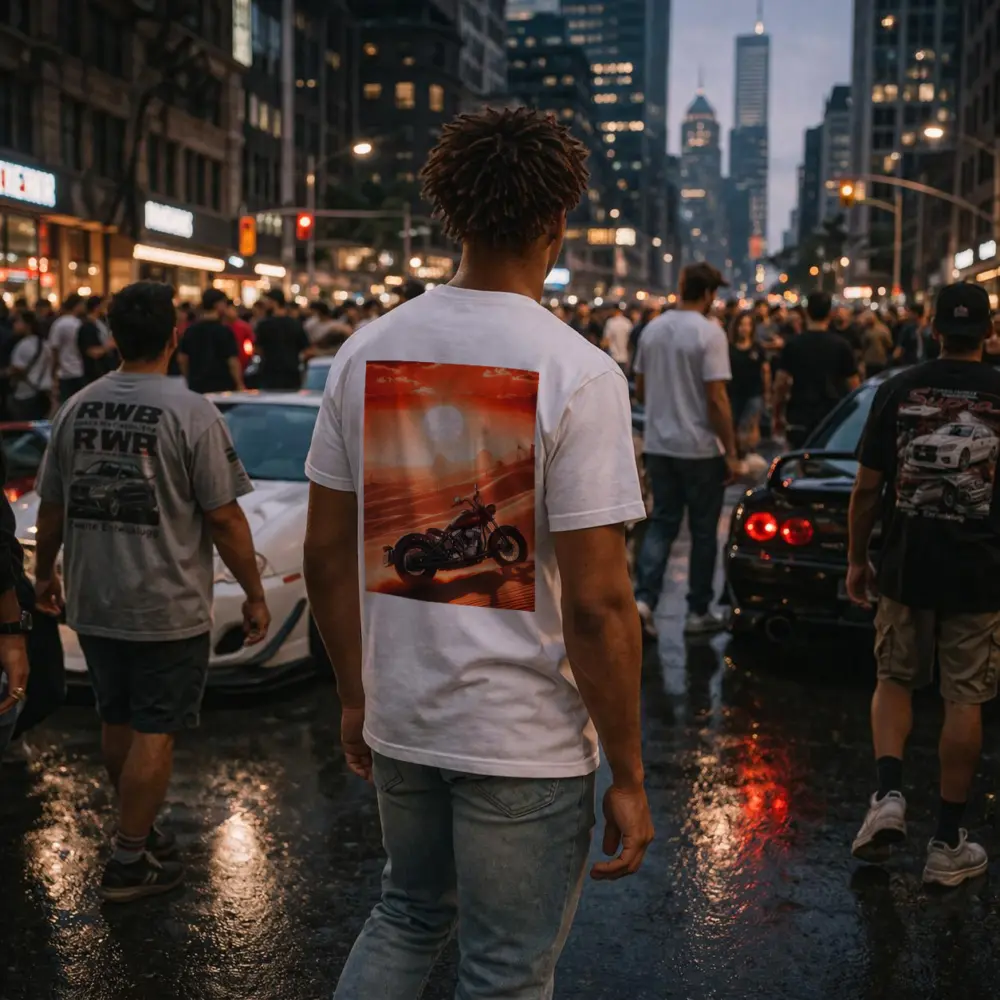 Harley Davidson Chopper Desert Sunset Scene – T-Shirts
