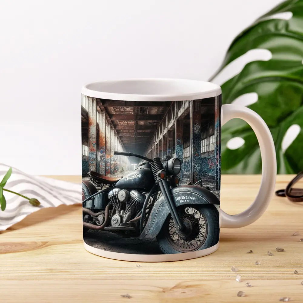 Indian Motorcycle Abandoned Factory Graffiti Walls – Mugs