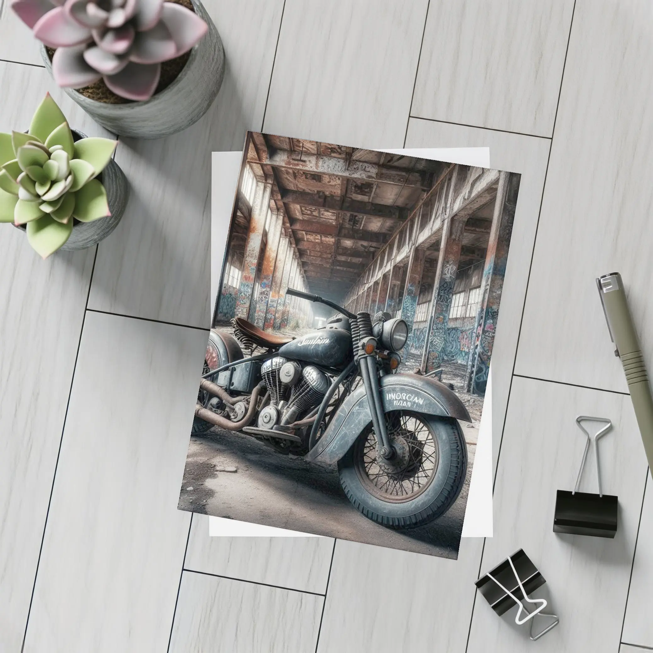 Indian Motorcycle Abandoned Factory Graffiti Walls – Postcards