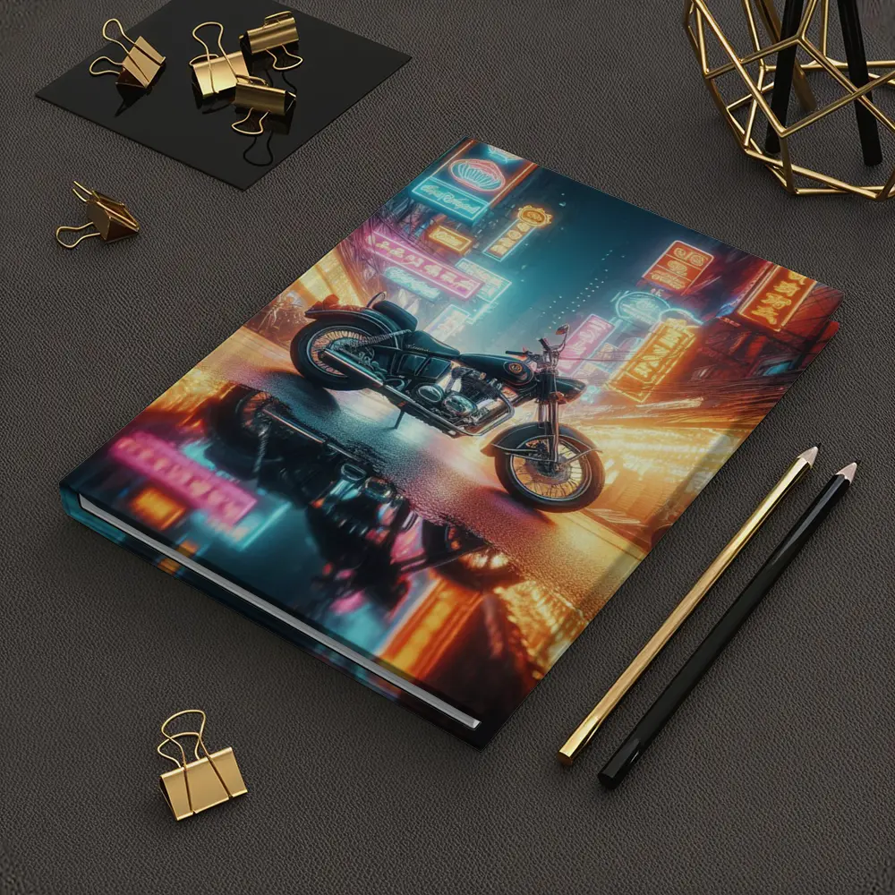 Classic Cruiser Motorcycle Neon City Night – Notebooks