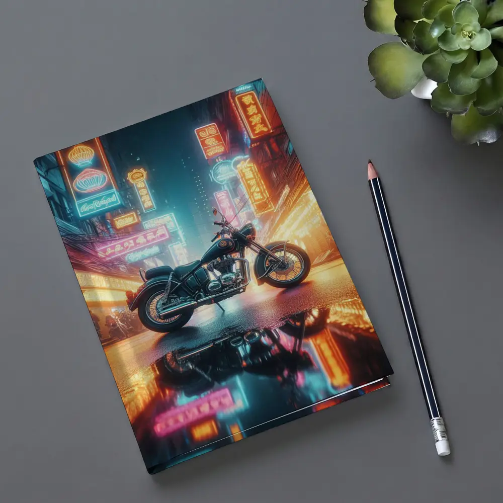 Classic Cruiser Motorcycle Neon City Night – Notebooks