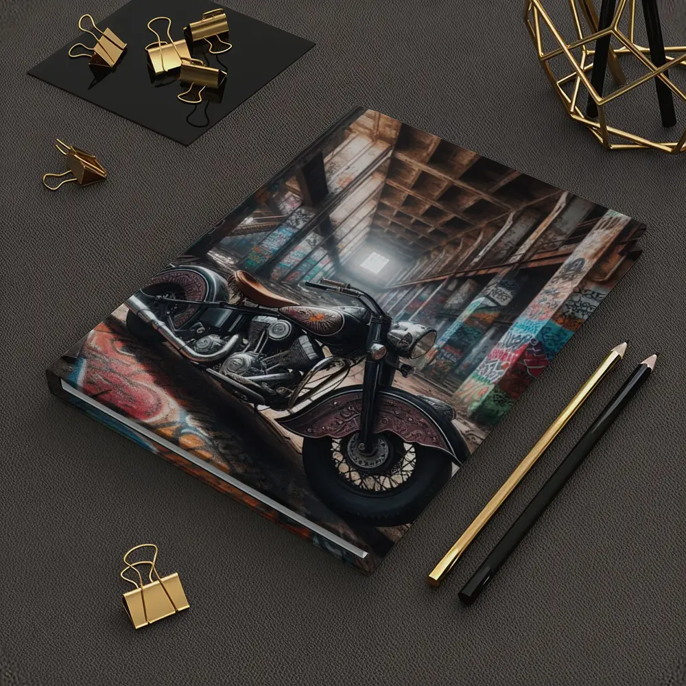 Indian Motorcycle Parked in Graffiti Warehouse – Notebooks