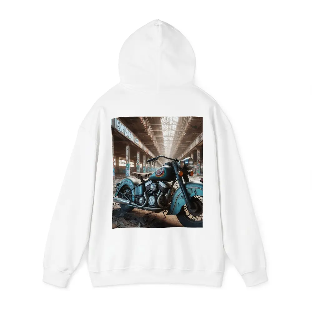 Vintage Indian Motorcycle Abandoned Industrial Warehouse – Hoodies
