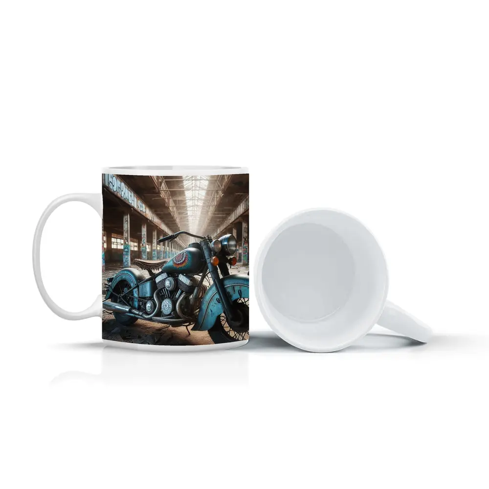 Vintage Indian Motorcycle Abandoned Industrial Warehouse – Mugs