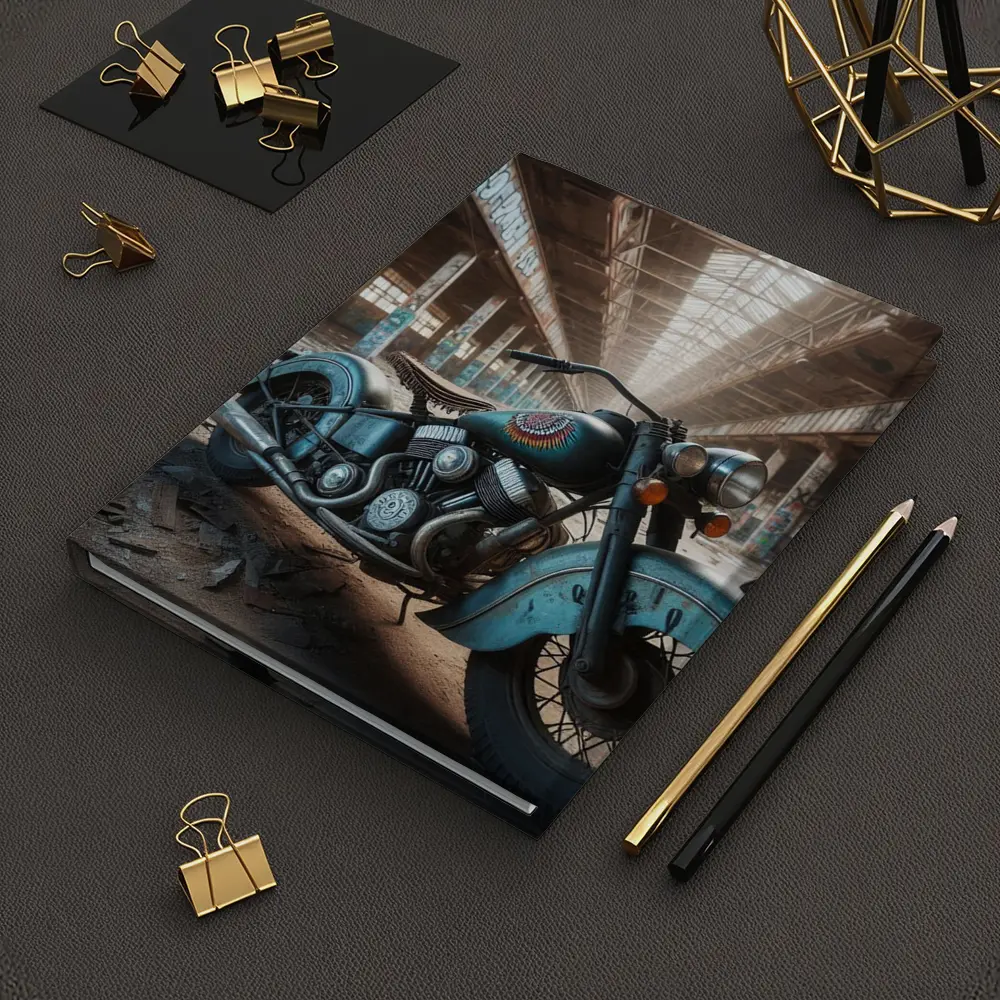 Vintage Indian Motorcycle Abandoned Industrial Warehouse – Notebooks