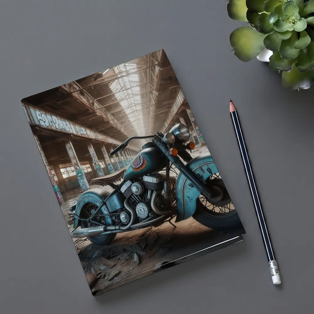 Vintage Indian Motorcycle Abandoned Industrial Warehouse – Notebooks