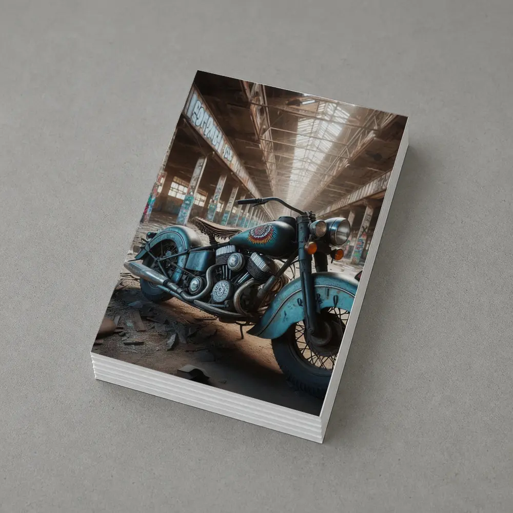 Vintage Indian Motorcycle Abandoned Industrial Warehouse – Postcards