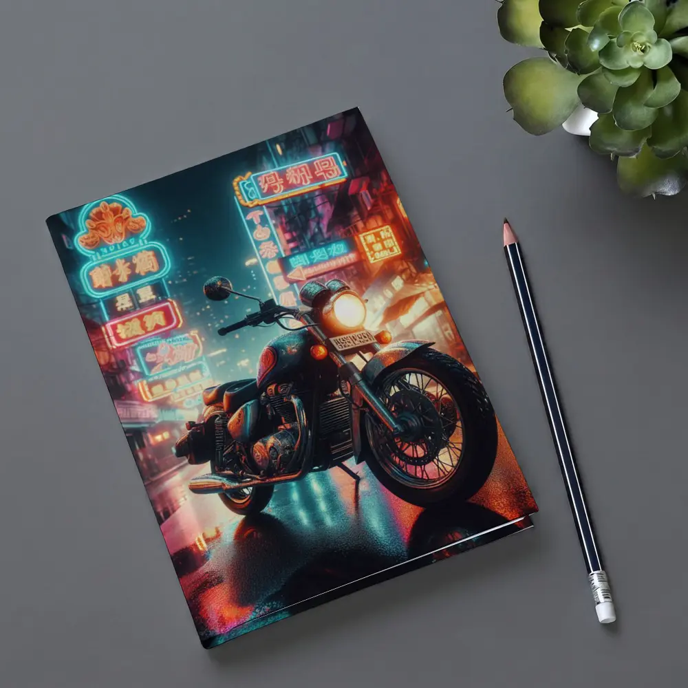 Classic Cruiser Motorcycle Neon City Night – Notebooks