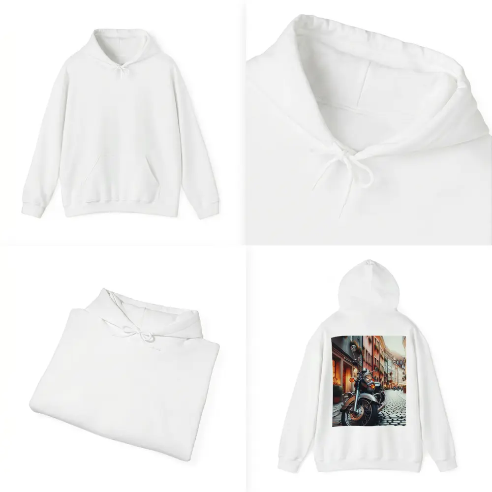 Classic Cruiser Motorcycle Parked Cobblestone European Street – Hoodies
