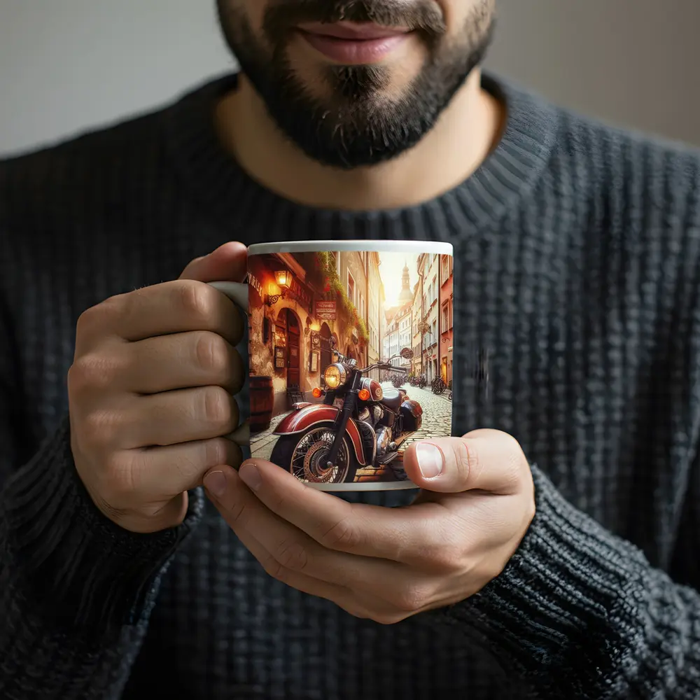 Classic Cruiser Motorcycle Cobblestone European Street – Mugs