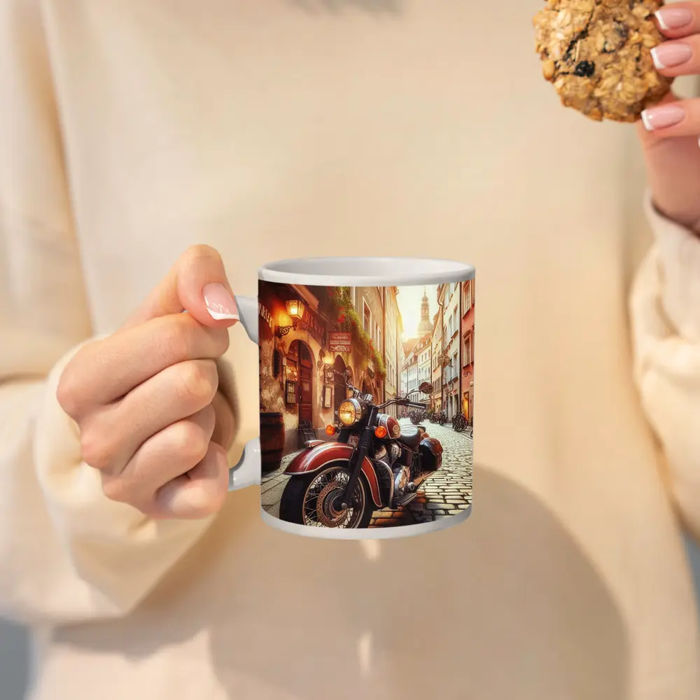 Classic Cruiser Motorcycle Cobblestone European Street – Mugs
