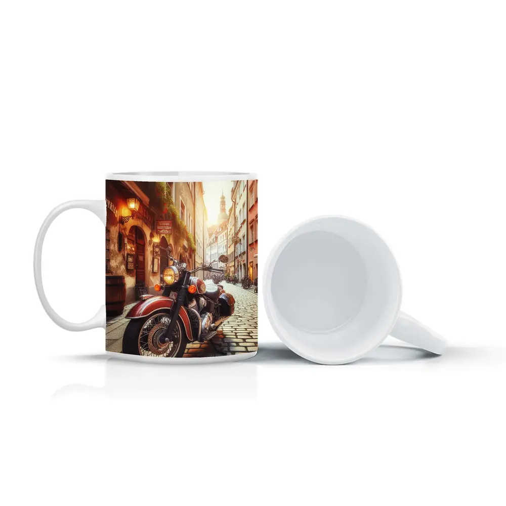 Classic Cruiser Motorcycle Cobblestone European Street – Mugs