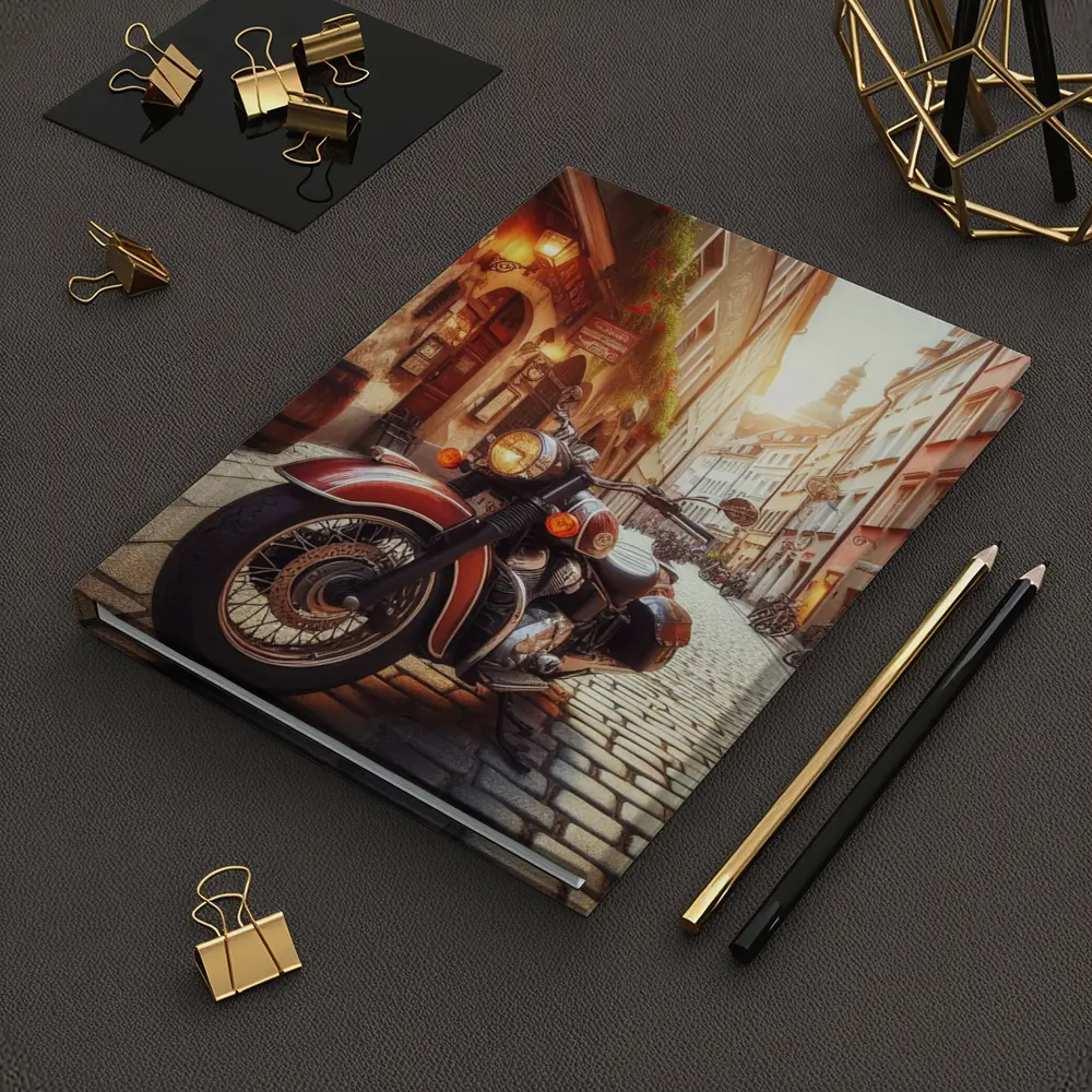 Classic Cruiser Motorcycle Cobblestone European Street – Notebooks