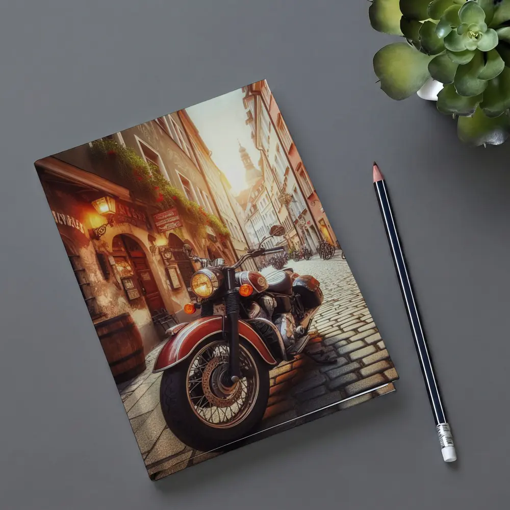 Classic Cruiser Motorcycle Cobblestone European Street – Notebooks