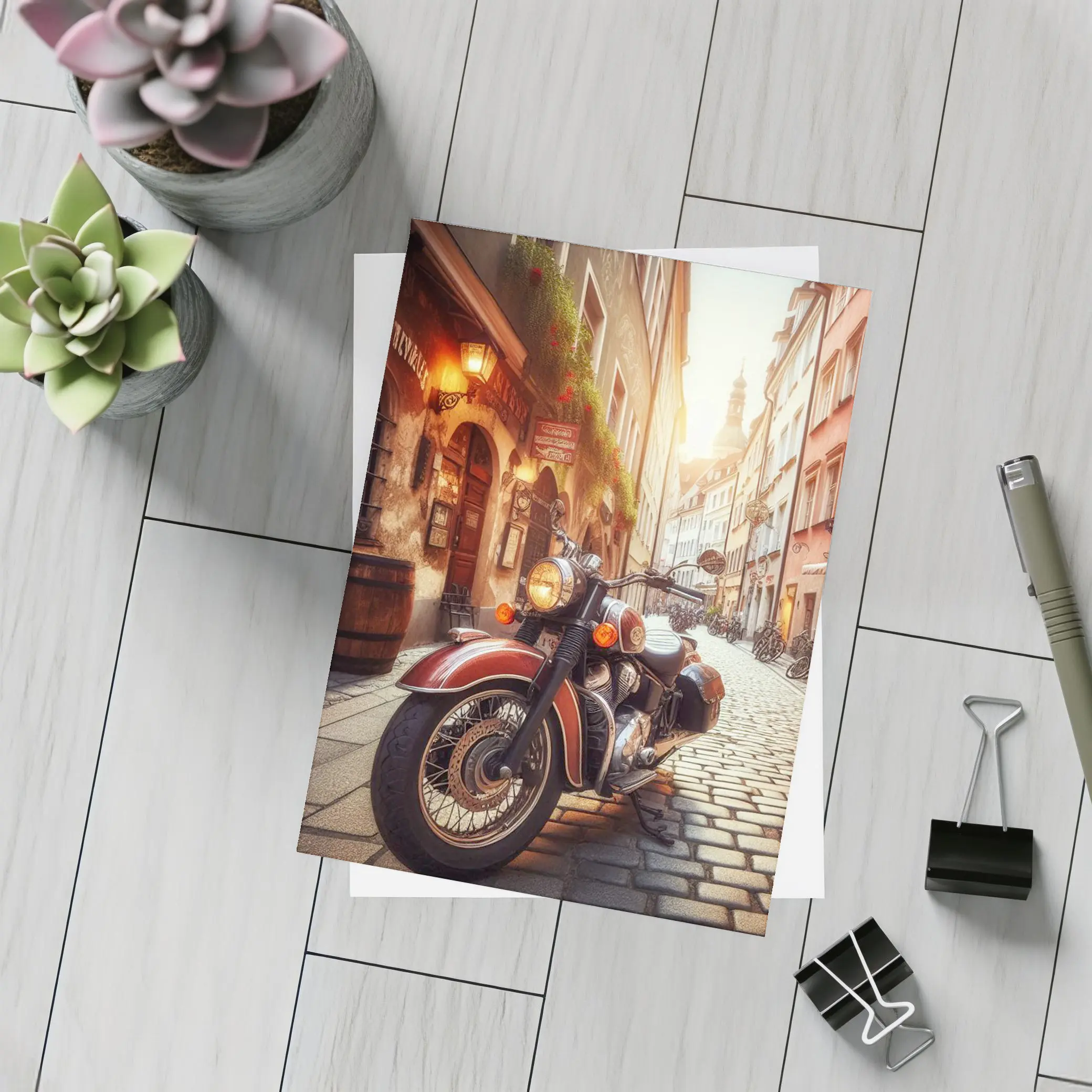Classic Cruiser Motorcycle Cobblestone European Street – Postcards