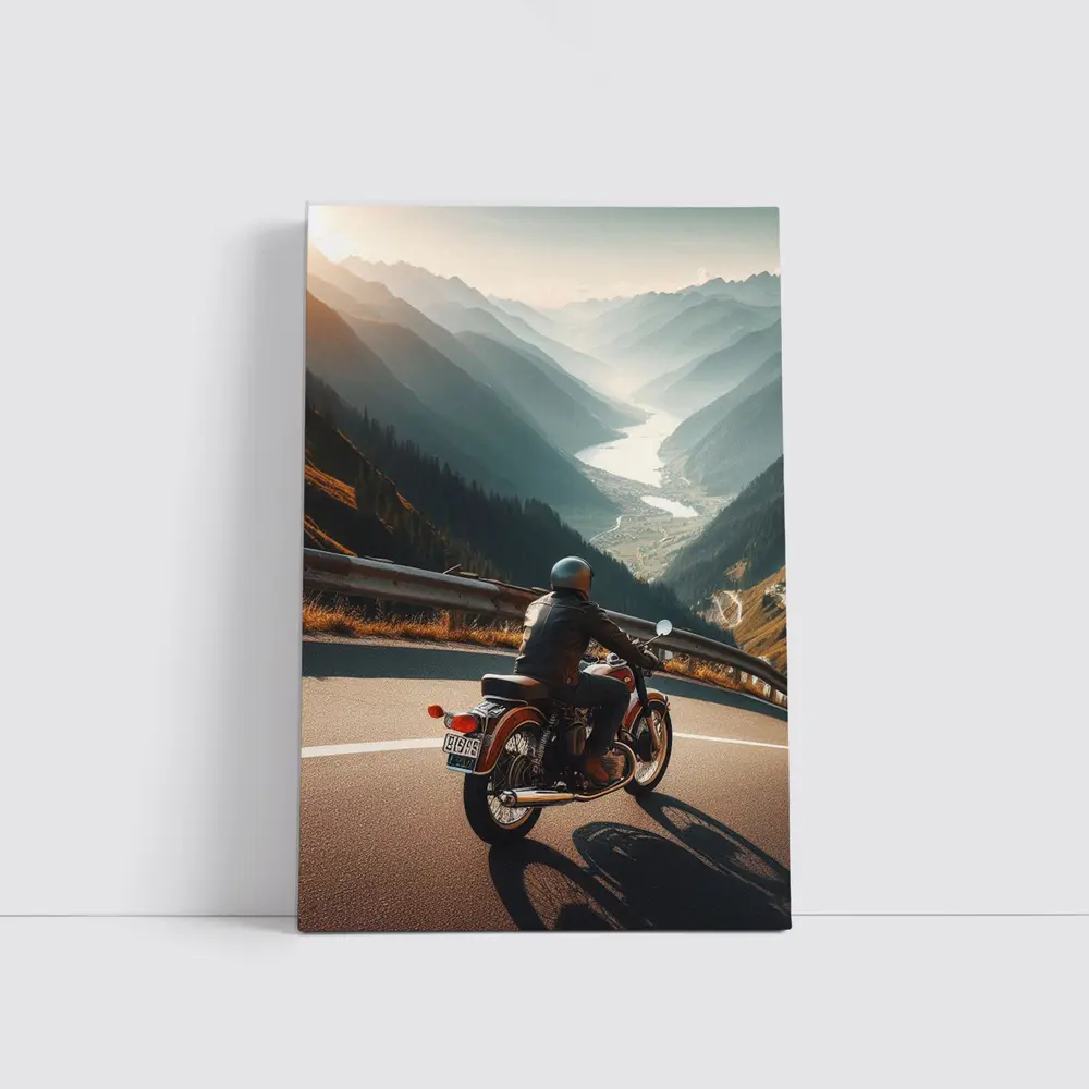 Vintage Cafe Racer Motorcycle Mountain Valley Road – Wall Art