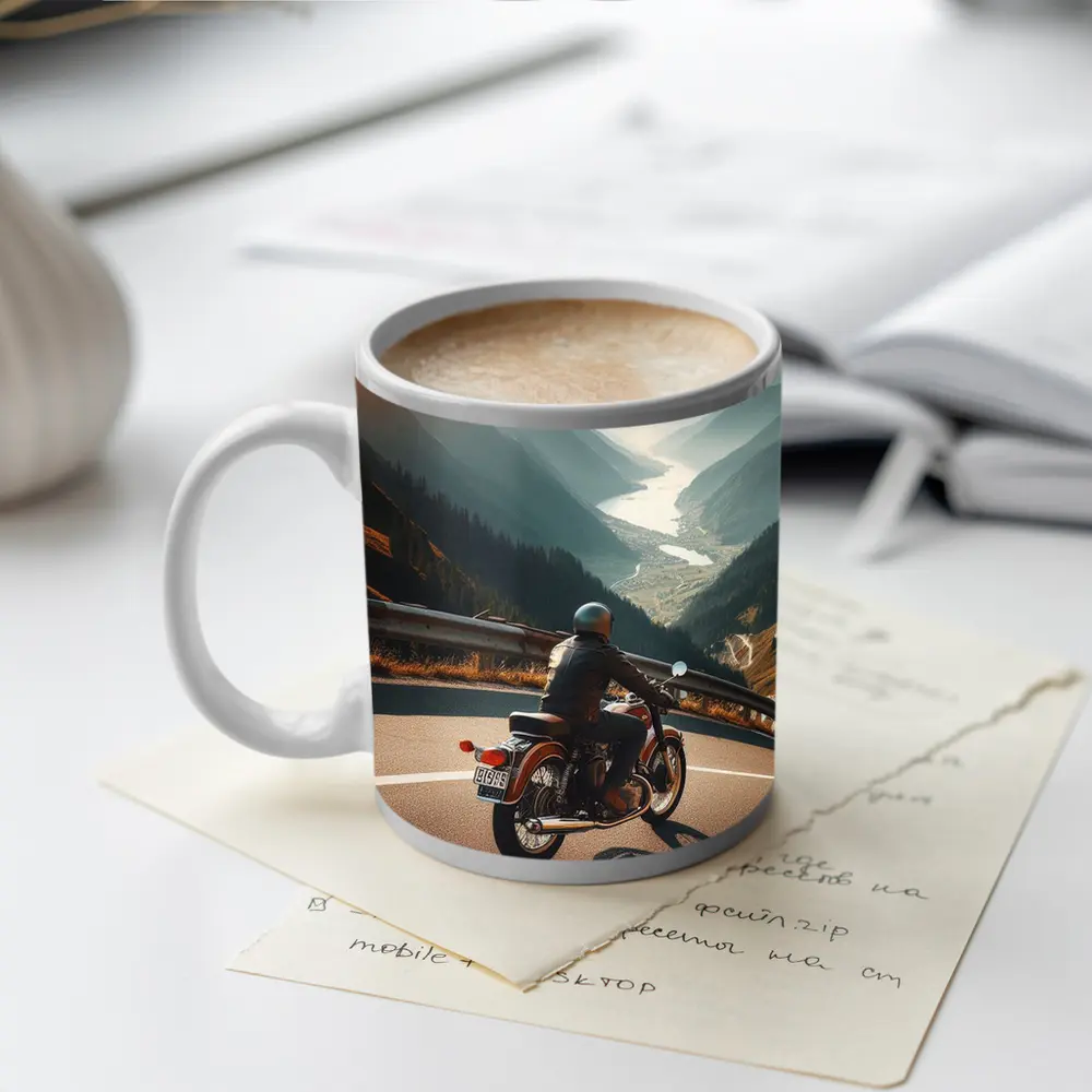 Vintage Cafe Racer Motorcycle Mountain Valley Road – Mugs