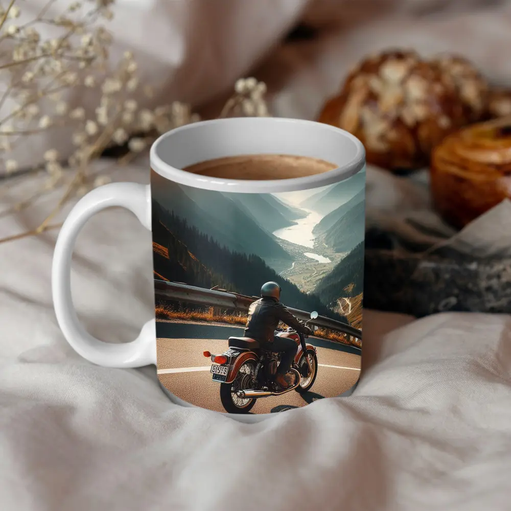 Vintage Cafe Racer Motorcycle Mountain Valley Road – Mugs