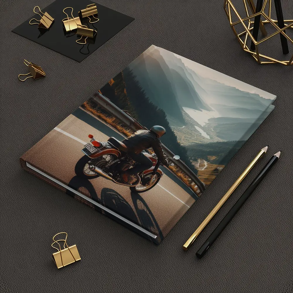 Vintage Cafe Racer Motorcycle Mountain Valley Road – Notebooks