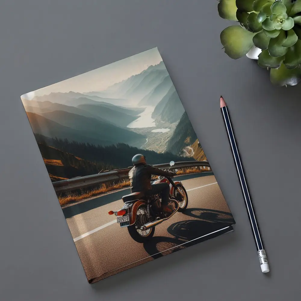 Vintage Cafe Racer Motorcycle Mountain Valley Road – Notebooks