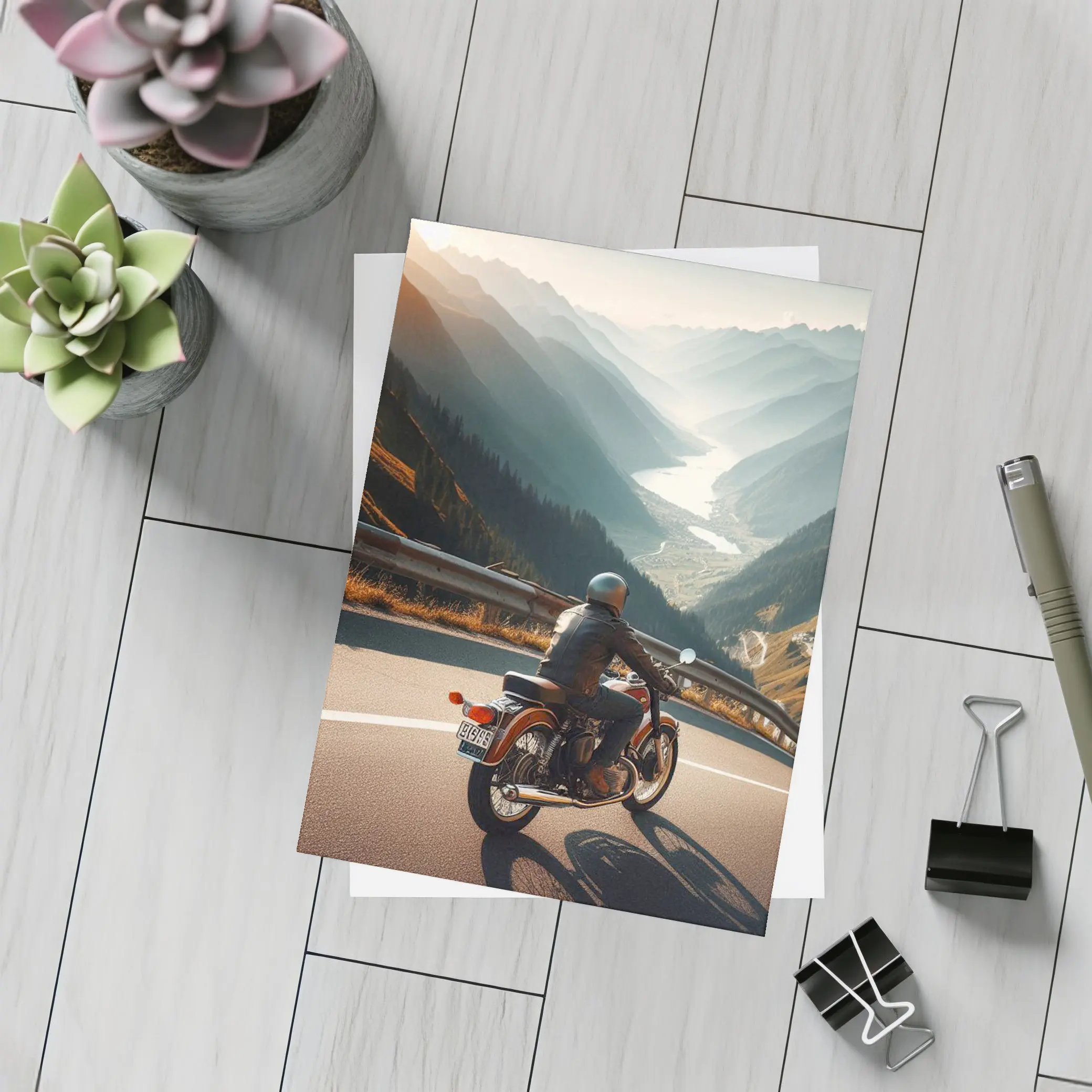 Vintage Cafe Racer Motorcycle Mountain Valley Road – Postcards