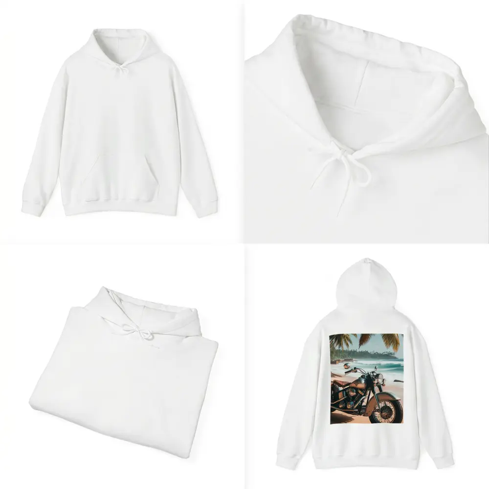 Cruiser Motorcycle Parked on Tropical Beach – Hoodies