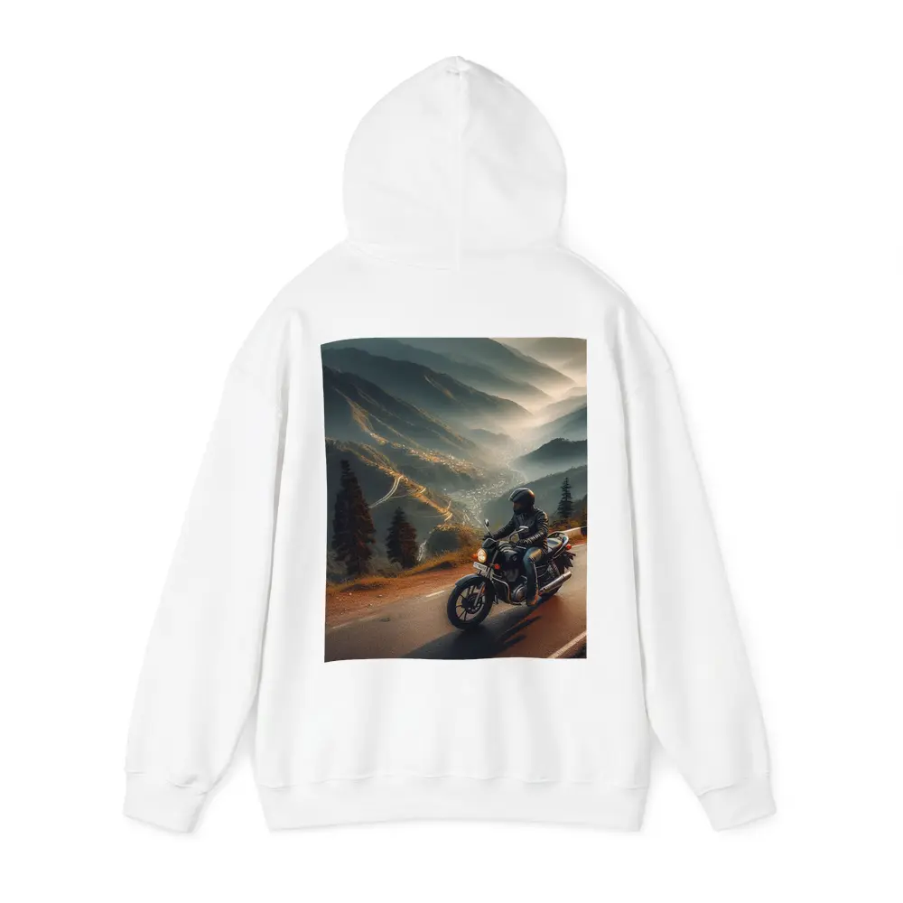 Motorcycle Rider Mountain Road Misty Valley – Hoodies