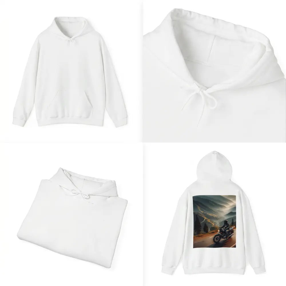 Motorcycle Rider Mountain Road Misty Valley – Hoodies