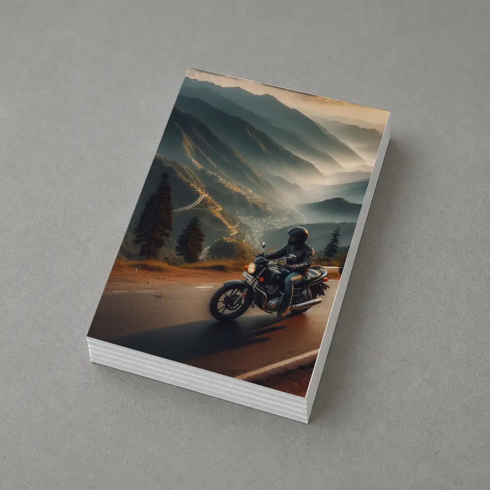 Motorcycle Rider Mountain Road Misty Valley – Postcards