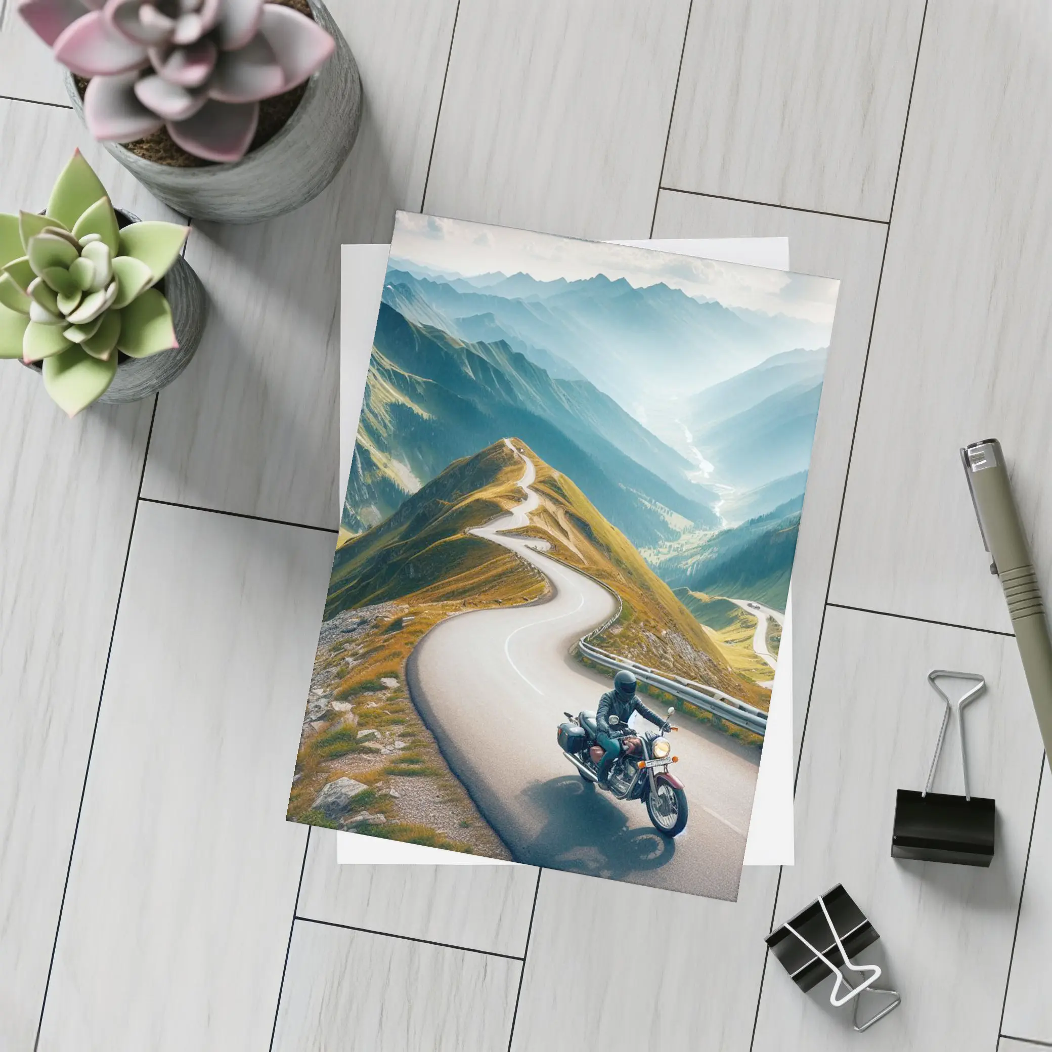 Cruiser Motorcycle Winding Mountain Road – Postcards