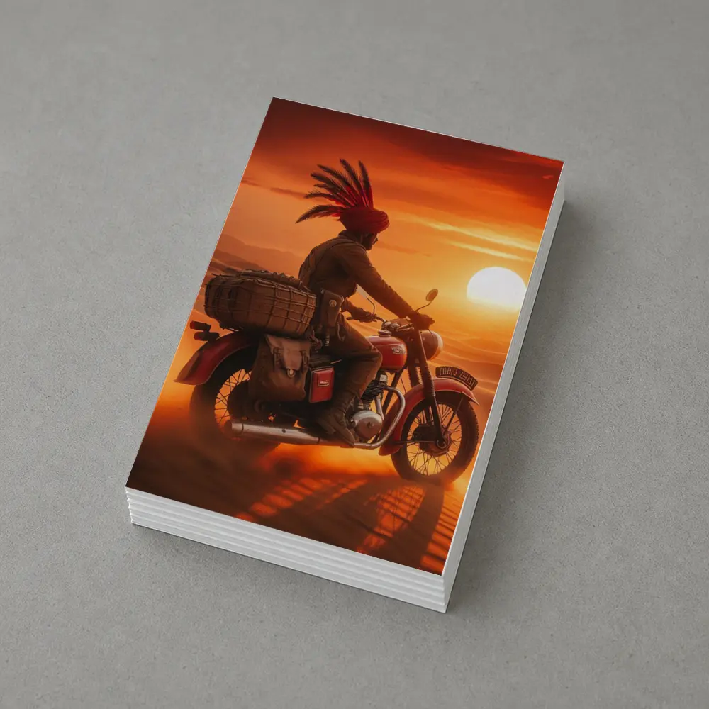 Rider on Motorcycle Desert Sunset Scene – Postcards