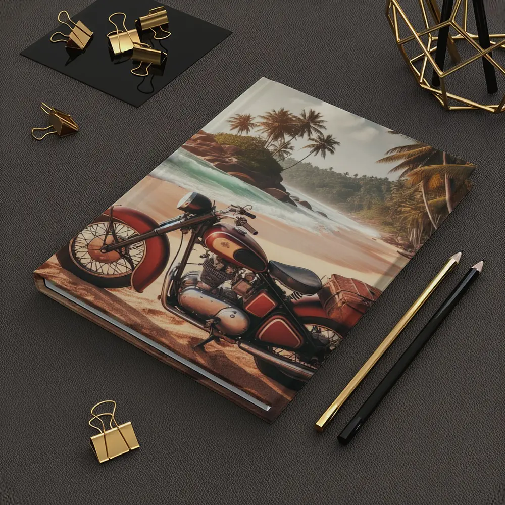 Vintage Red Cruiser Motorcycle Tropical Beach – Notebooks