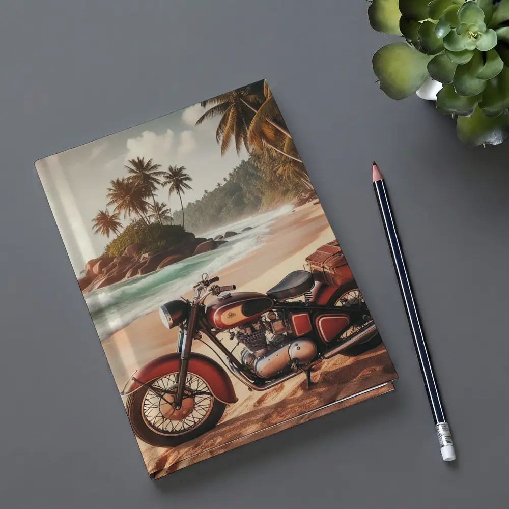 Vintage Red Cruiser Motorcycle Tropical Beach – Notebooks