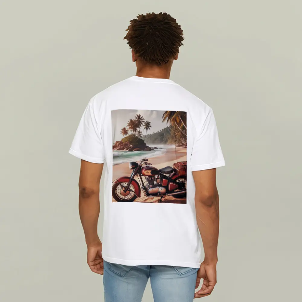 Vintage Red Cruiser Motorcycle Tropical Beach – T-Shirts