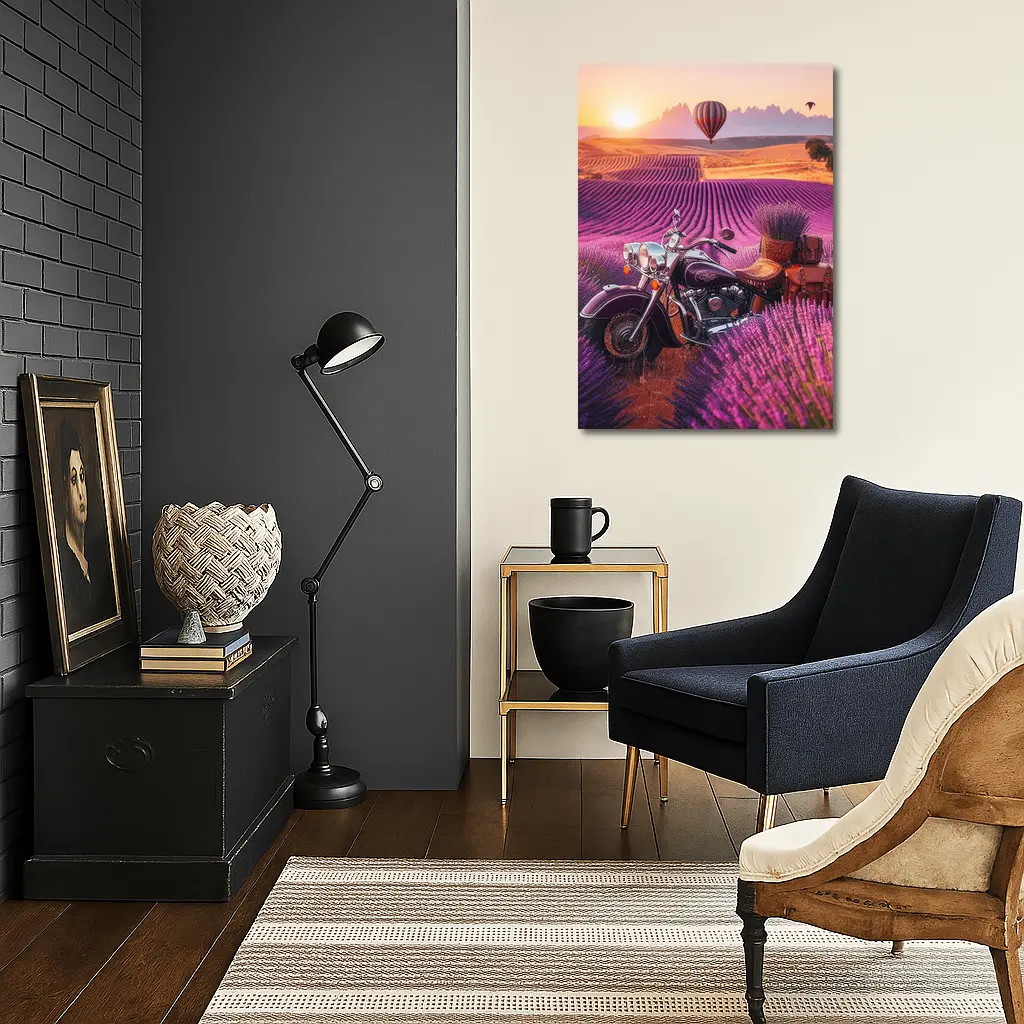Indian Cruiser Motorcycle Lavender Field Sunset – Wall Art