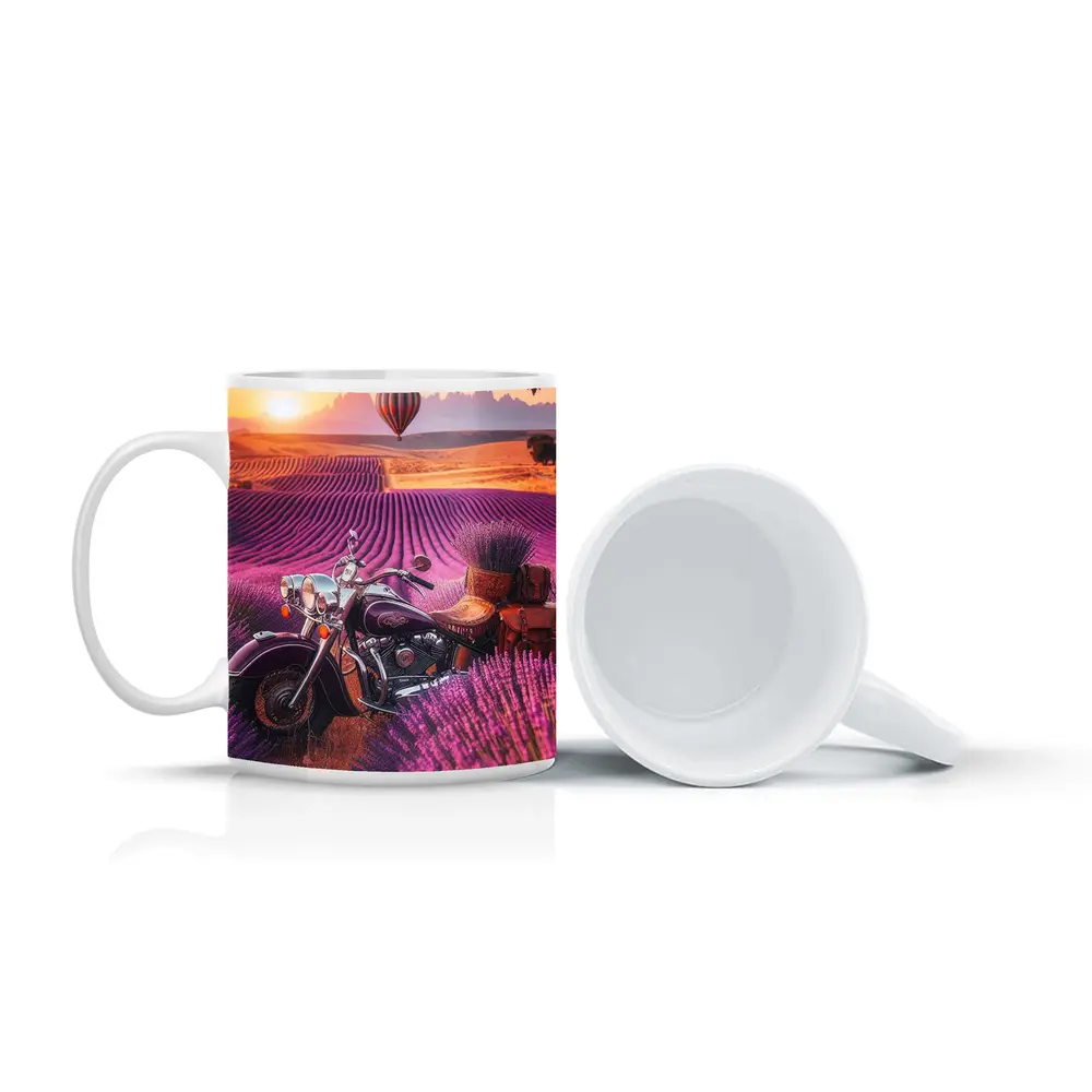 Indian Cruiser Motorcycle Lavender Field Sunset – Mugs