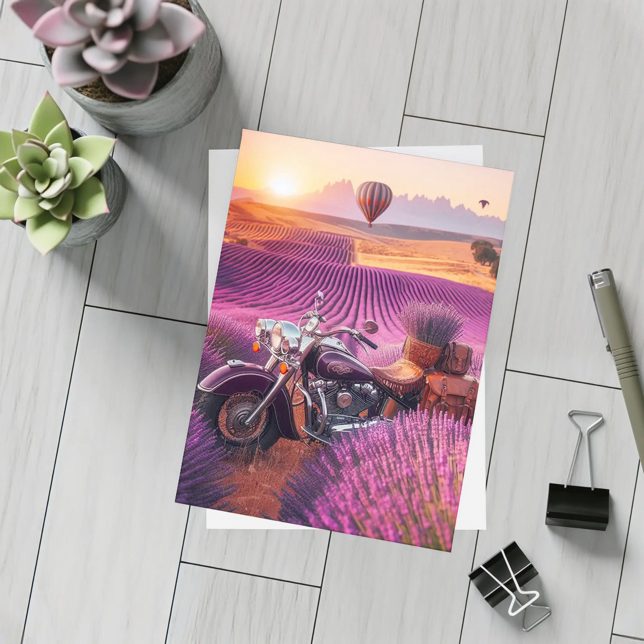 Indian Cruiser Motorcycle Lavender Field Sunset – Postcards