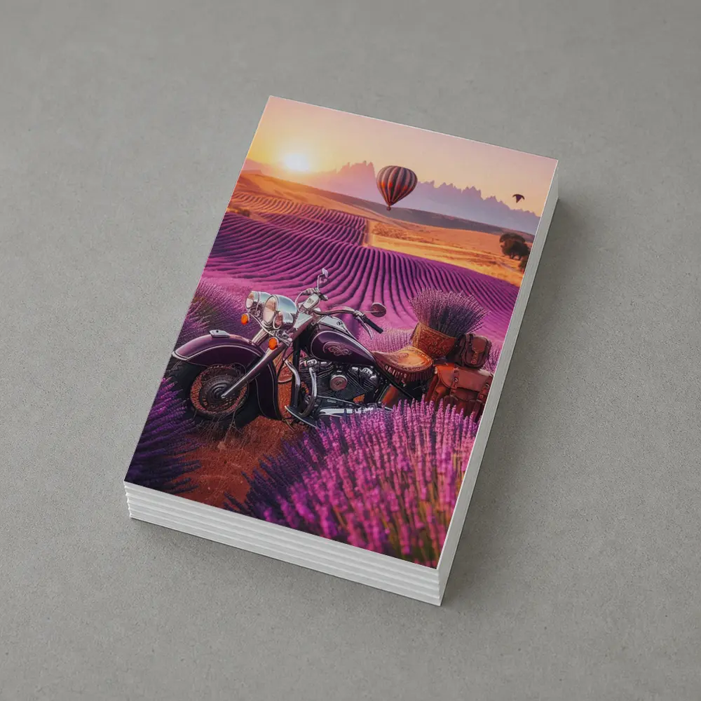 Indian Cruiser Motorcycle Lavender Field Sunset – Postcards