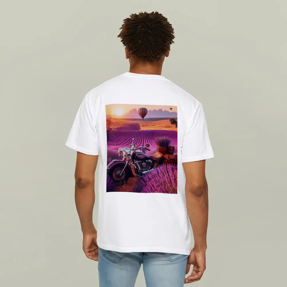 Indian Cruiser Motorcycle Lavender Field Sunset – T-Shirts