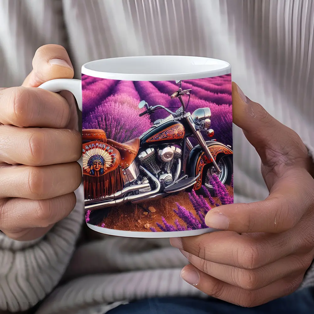 Indian Motorcycle Parked In Lavender Fields – Mugs