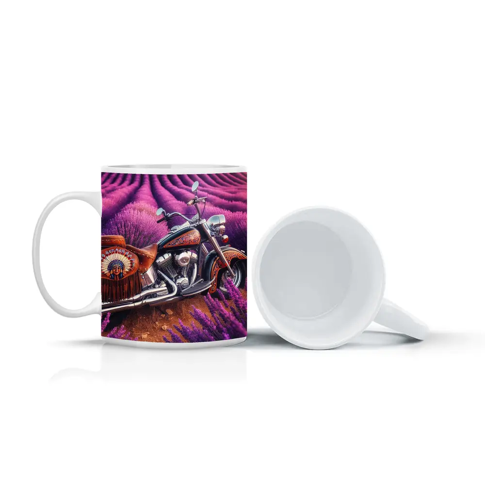 Indian Motorcycle Parked In Lavender Fields – Mugs