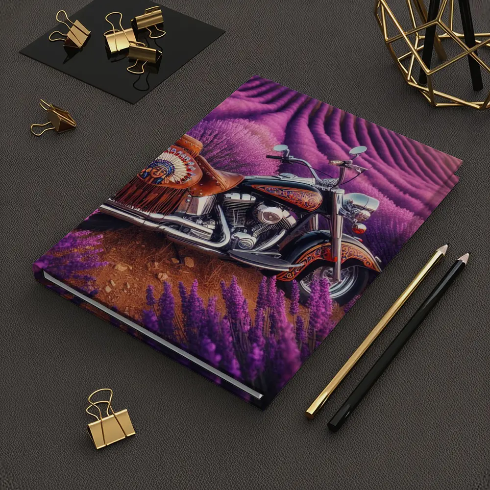Indian Motorcycle Parked In Lavender Fields – Notebooks