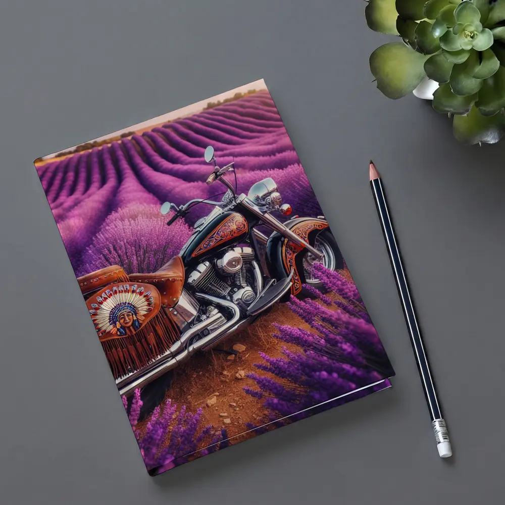 Indian Motorcycle Parked In Lavender Fields – Notebooks