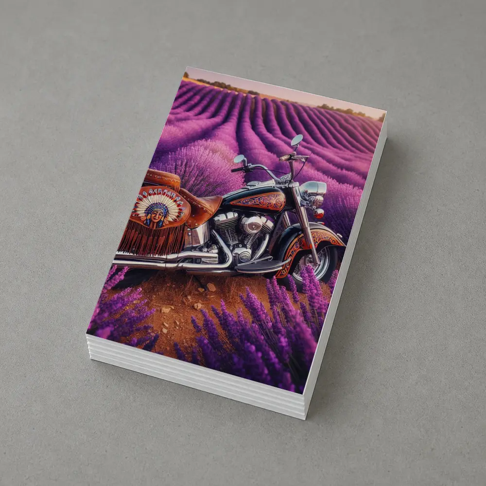 Indian Motorcycle Parked In Lavender Fields – Postcards