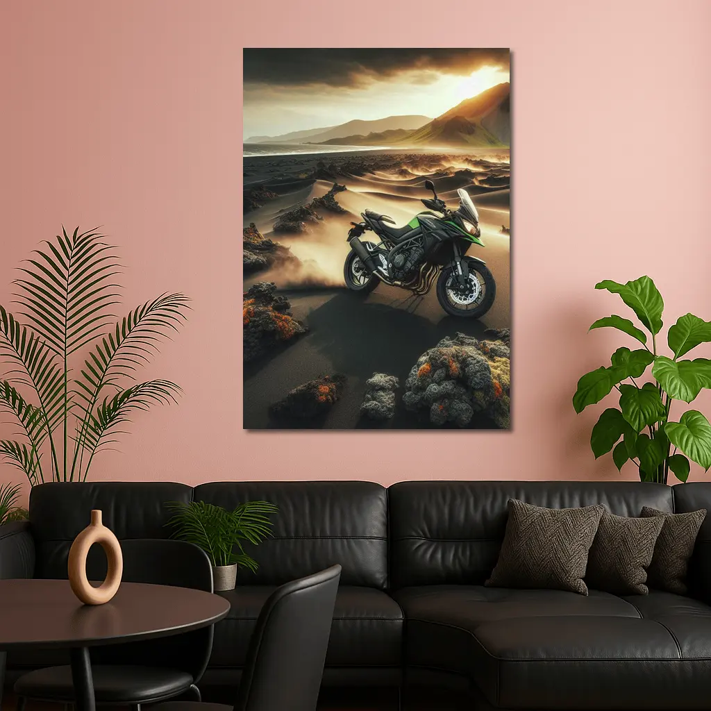 Kawasaki Adventure Bike Volcanic Desert Landscape – Wall Art